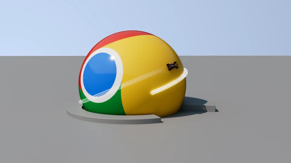 Wide styleframe of the chrome Sphere wrapped in glowing light streaks