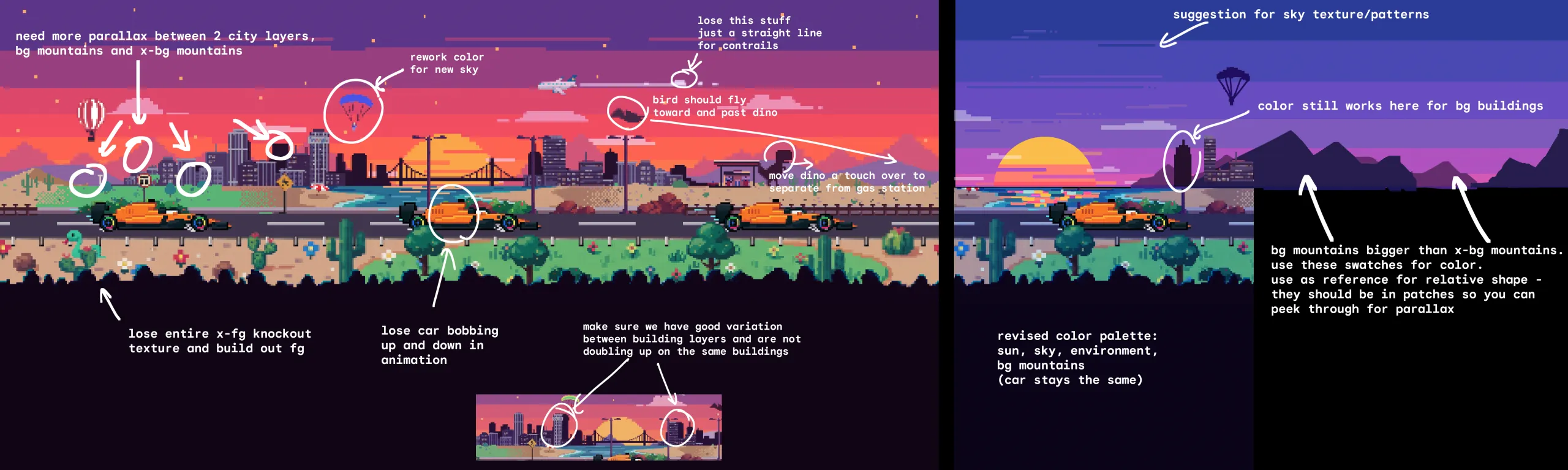 Annotated design notes for the 8-bit game treatment of the McLaren car